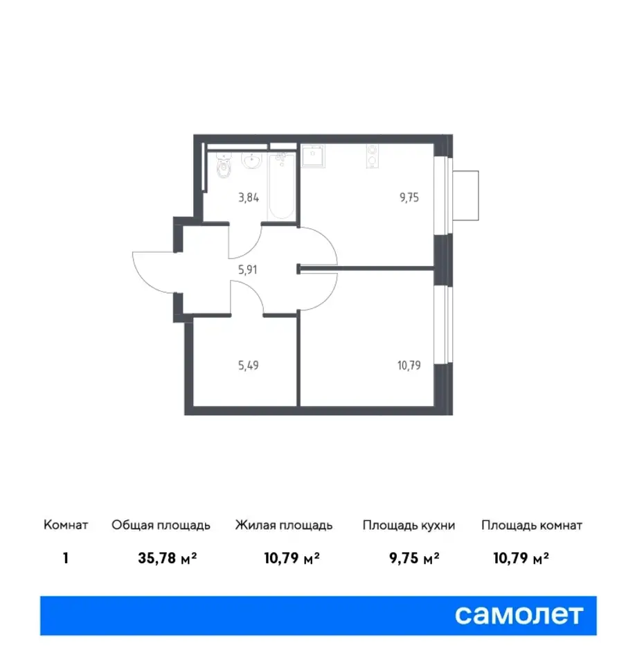 1-но комнатная квартира, 35,78 м², 9 эт., ЖК Богдановский Лес, фотография 1