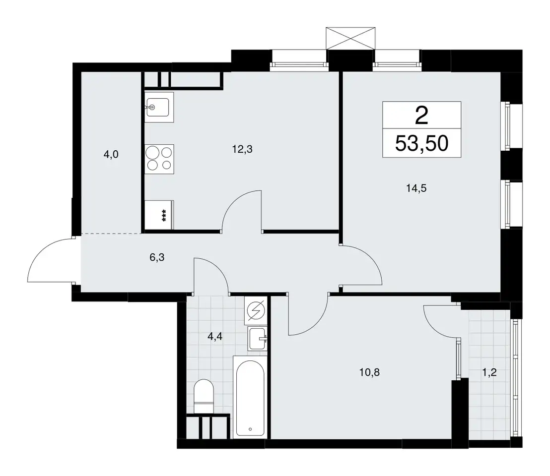 2-х комнатная квартира, 53,50 м², 15 эт., ЖК Дзен кварталы, фотография 1