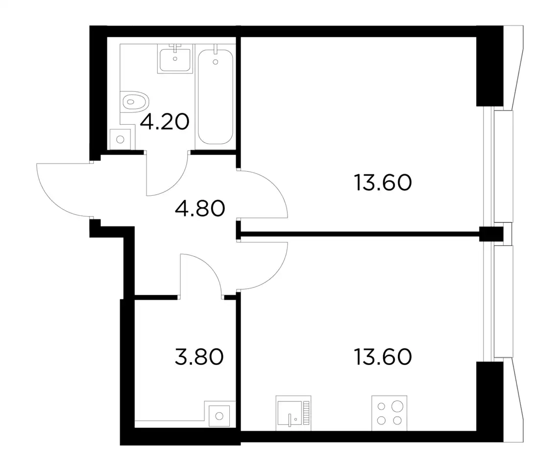 1-но комнатная квартира, 40,00 м², 22 эт., ЖК INJOY, Инжой, фотография 1