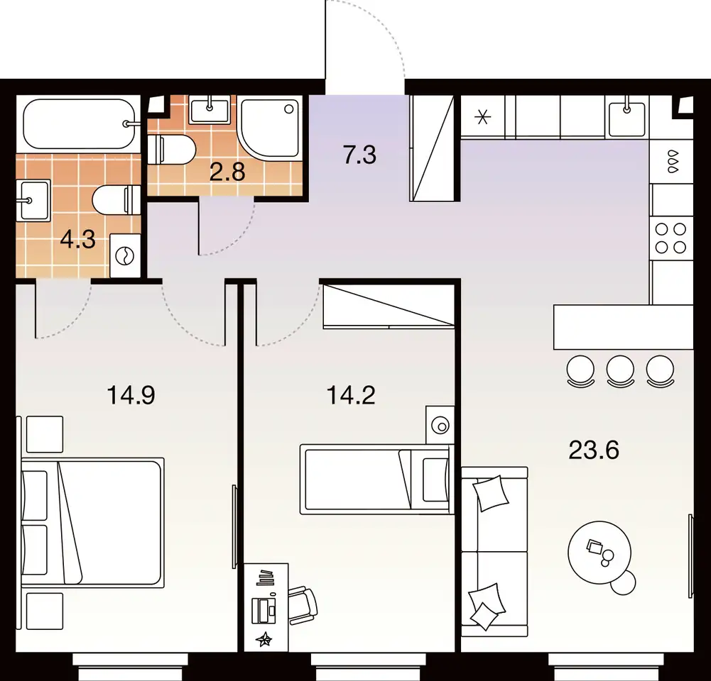 2-х комнатная квартира, 67,10 м², 28 эт., ЖК TWELVE, фотография 1