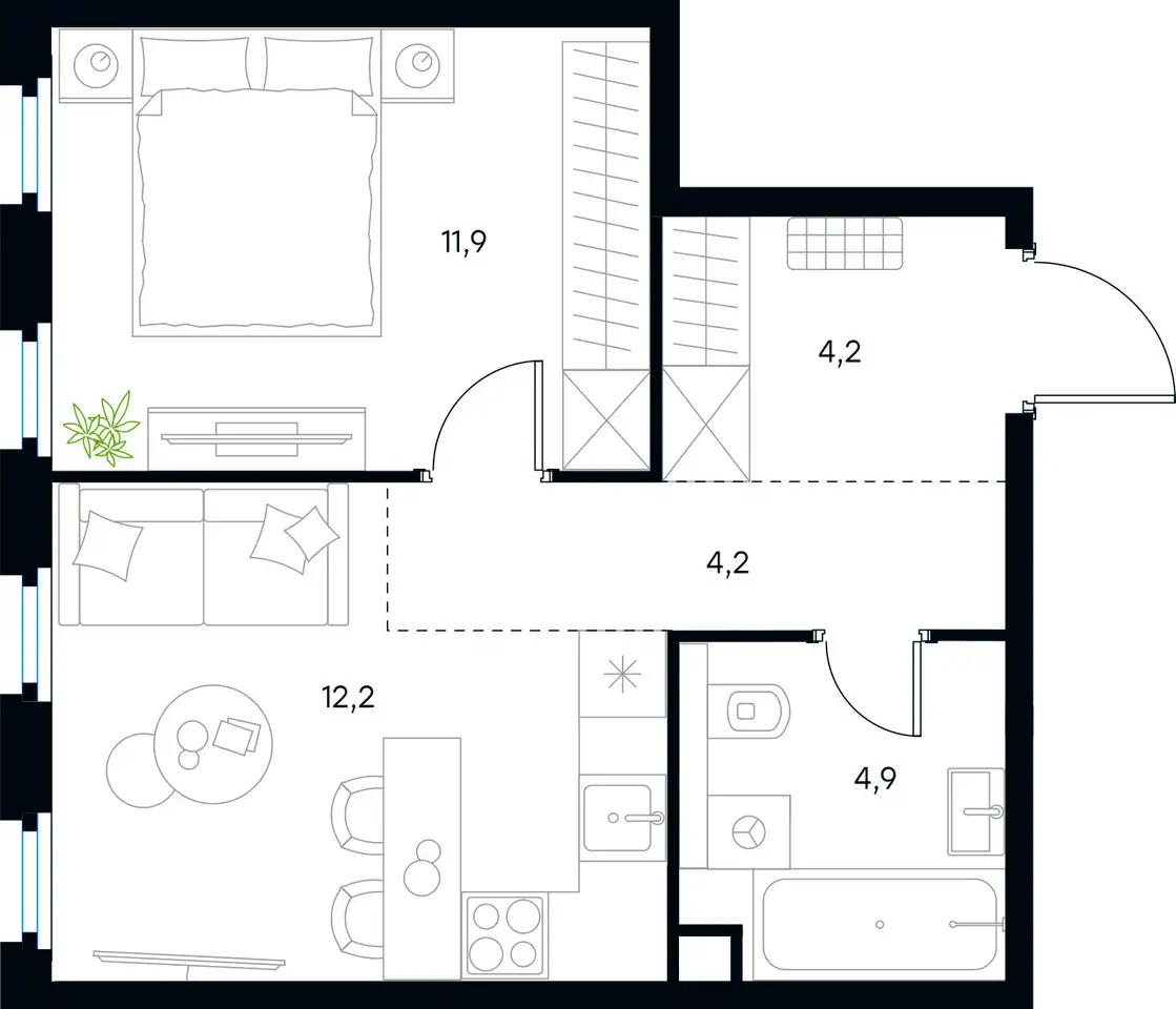 1-но комнатная квартира, 37,40 м², 32 эт., ЖК Level Нижегородская, Левел Нижегородская, фотография 1