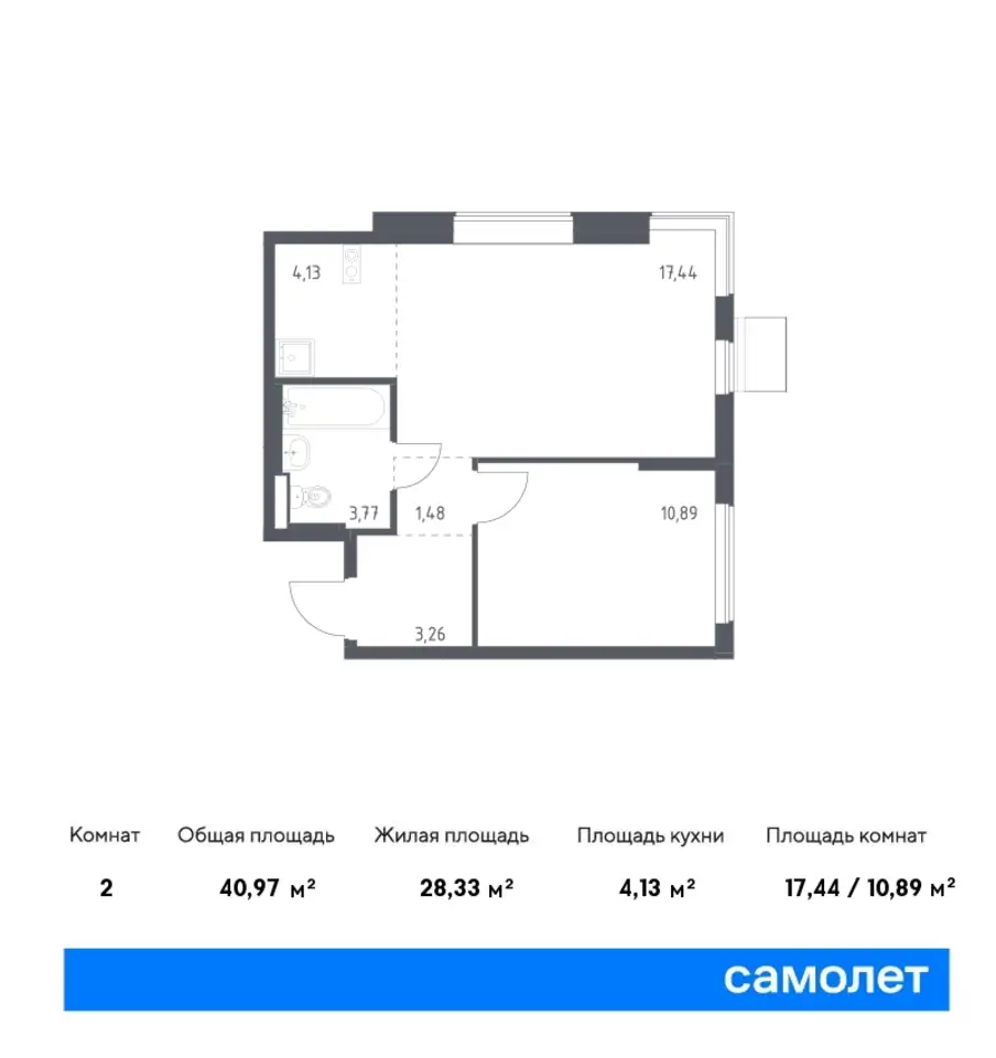 2-х комнатная квартира, 40,97 м², 4 эт., ЖК Горки Парк, фотография 1