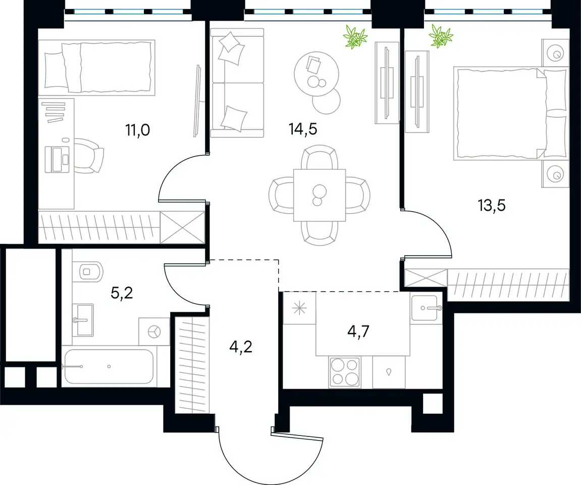 3-х комнатная квартира, 53,10 м², 46 эт., ЖК Level Южнопортовый, Левел Южнопортовый, фотография 1