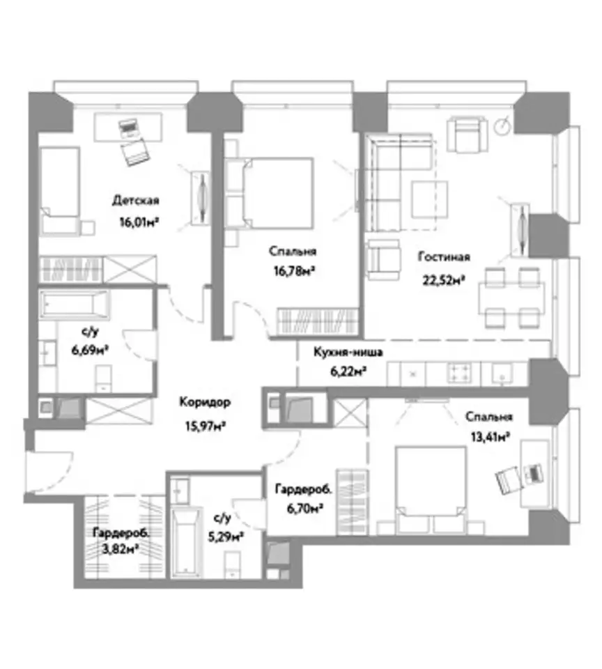 4-х комнатная квартира, 113,41 м², 8 эт., ЖК Very, Вери, фотография 2