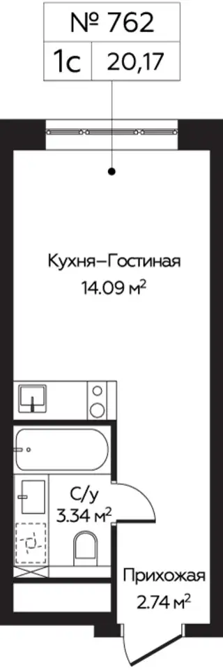 1-но комнатная квартира, 20,17 м², 18 эт., ЖК Пятницкое 58, фотография 1