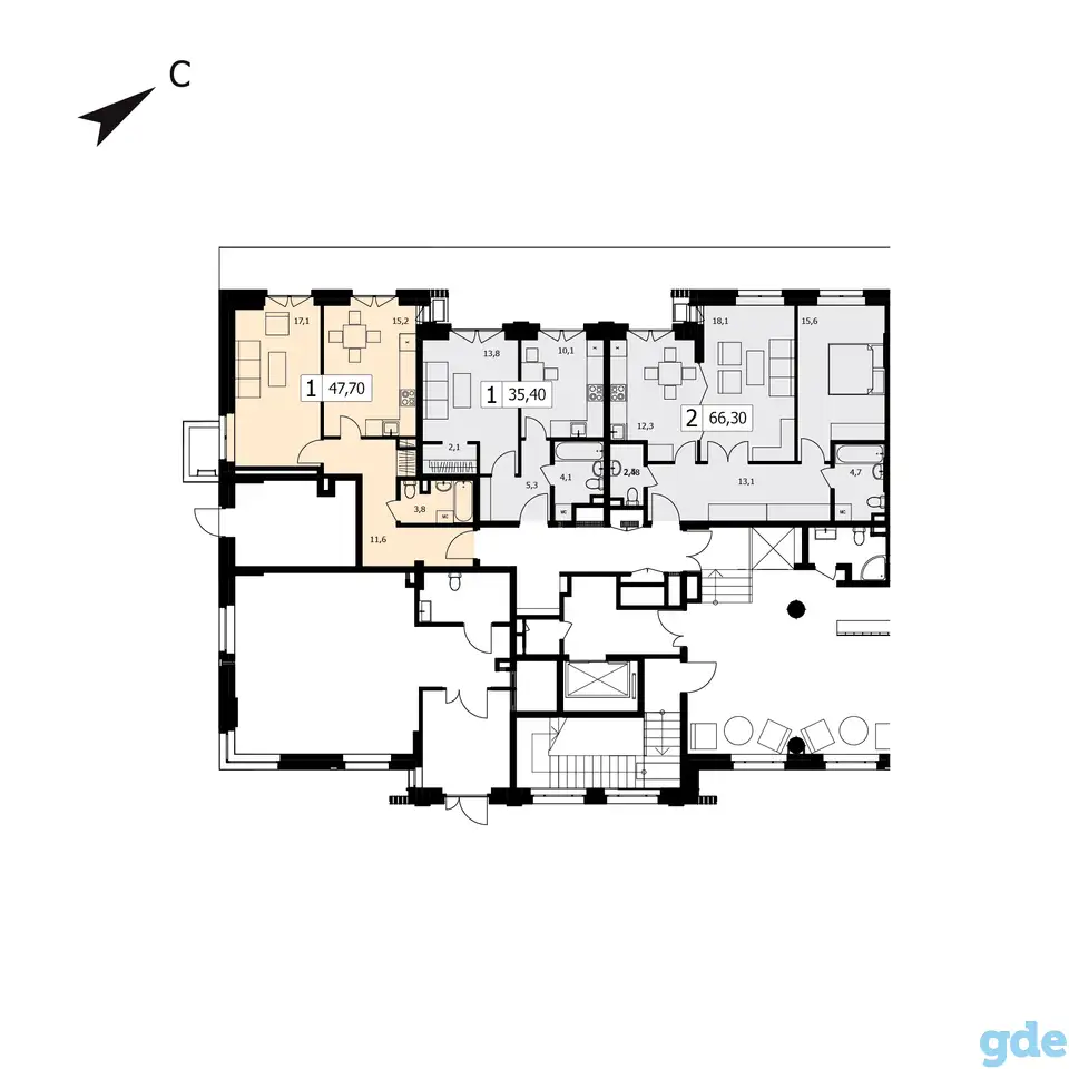 1-но комнатная квартира, 47,70 м², 1 эт., ЖК TWICE, ТВАЙС, фотография 3