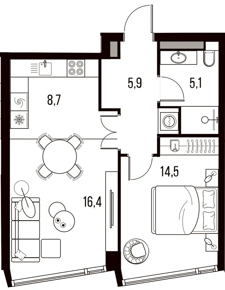 2-х комнатная квартира, 51,10 м², 29 эт., ЖК HIGH LIFE Летниковская 11, Хай Лайф, фотография 1