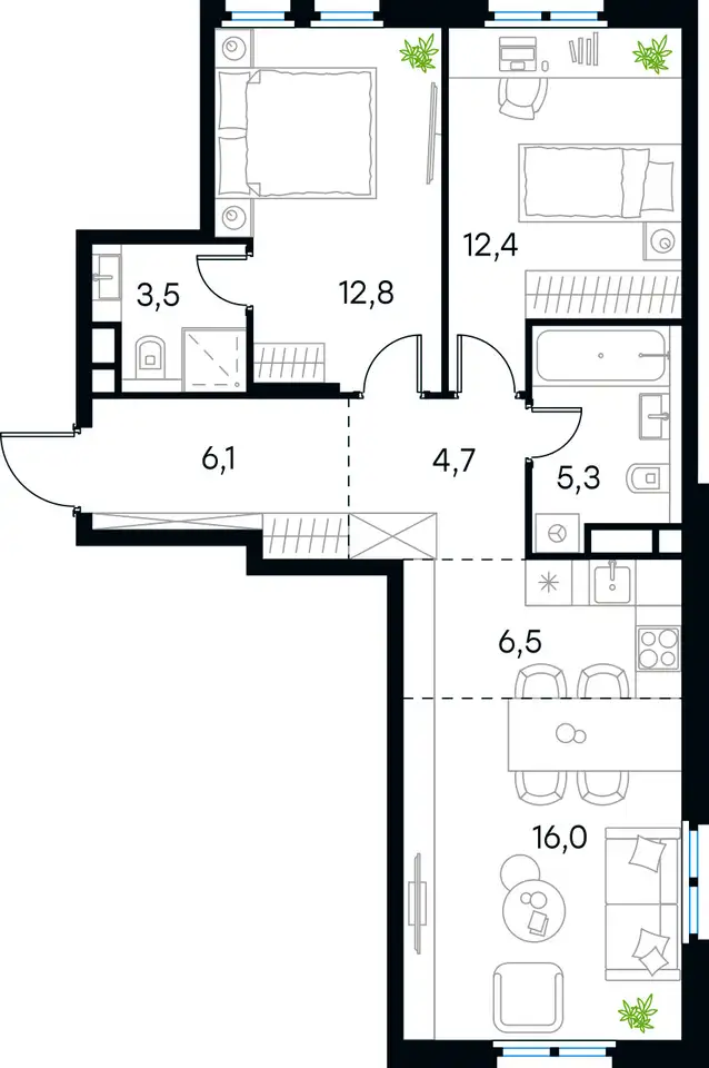 3-х комнатная квартира, 67,30 м², 3 эт., ЖК Level Нижегородская, Левел Нижегородская, фотография 1