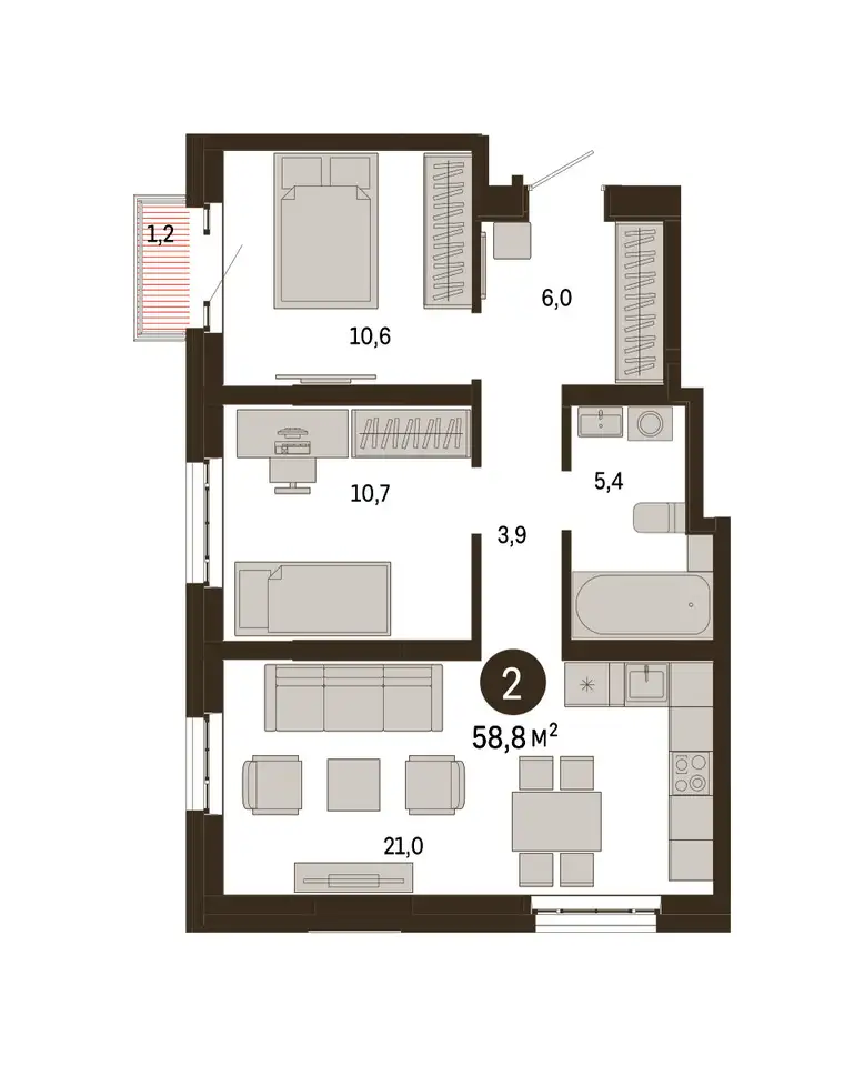 2-х комнатная квартира, 58,80 м², 23 эт., ЖК Метроном, фотография 1