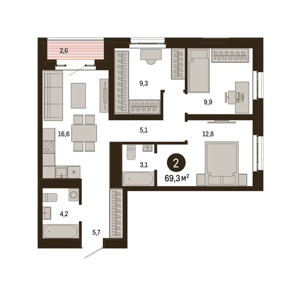 3-х комнатная квартира, 69,30 м², 23 эт., ЖК Метроном, фотография 1