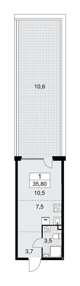 Студия, 35,80 м², 2 эт., ЖК Бунинские Кварталы, фотография 1