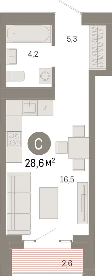 Студия, 28,60 м², 7 эт., ЖК Метроном, фотография 1