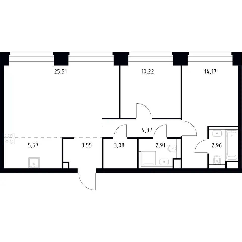 3-х комнатная квартира, 72,34 м², 27 эт., ЖК NOVA, фотография 1