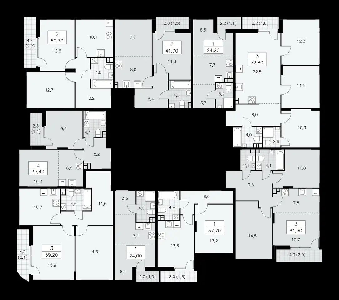 2-х комнатная квартира, 72,80 м², 3 эт., ЖК Бунинские Кварталы, фотография 2