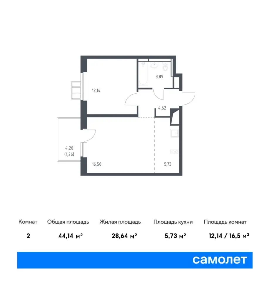 2-х комнатная квартира, 35,56 м², 10 эт., ЖК Алхимово, фотография 1