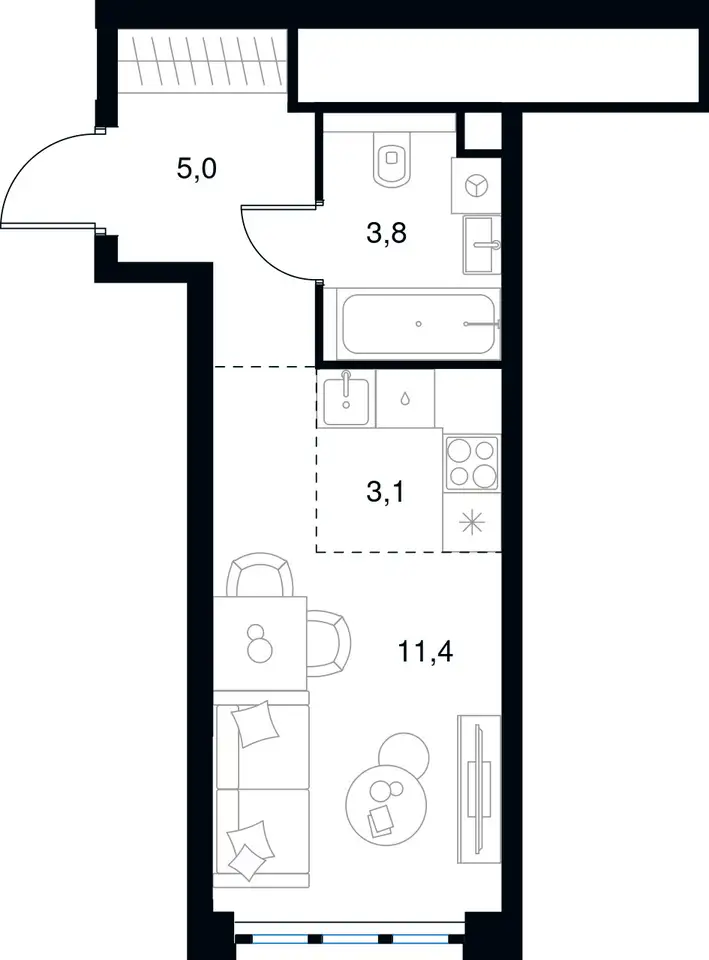 Студия, 23,30 м², 30 эт., ЖК Level Южнопортовый, Левел Южнопортовый, фотография 1