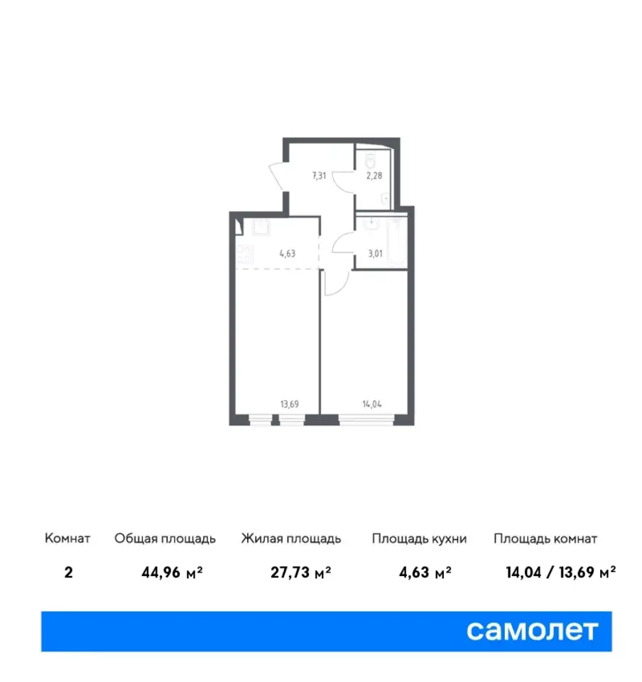 3-х комнатная квартира, 53,20 м², 9 эт., ЖК Остафьево, фотография 1