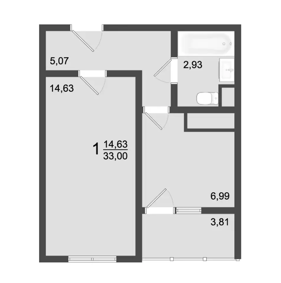 1-но комнатная квартира, 33,00 м², 7 эт., ЖК Клевер, фотография 1