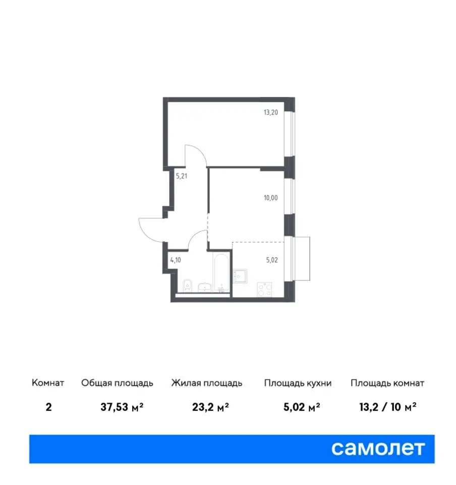 2-х комнатная квартира, 37,53 м², 4 эт., ЖК Квартал Домашний, фотография 1