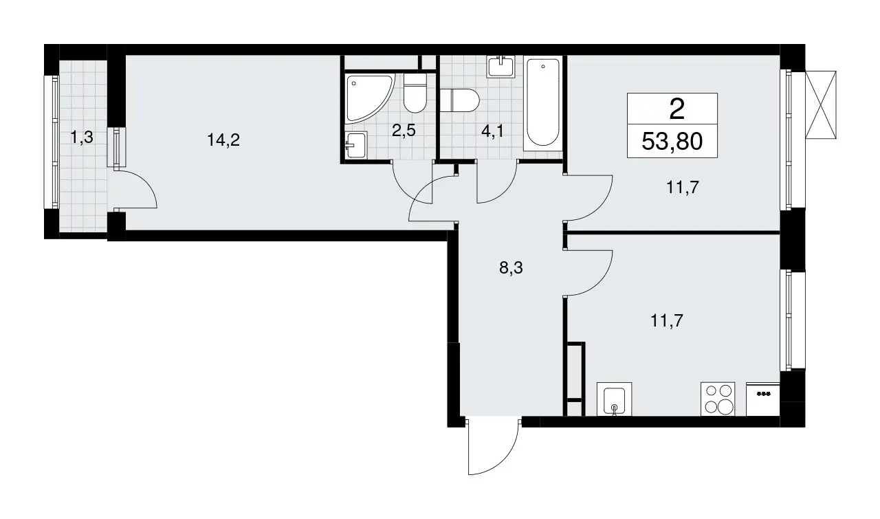 2-х комнатная квартира, 53,80 м², 8 эт., ЖК Родные кварталы, фотография 1