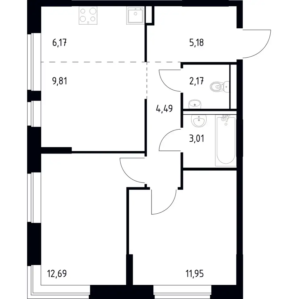 3-х комнатная квартира, 55,47 м², 17 эт., ЖК Квартал Марьино, фотография 1