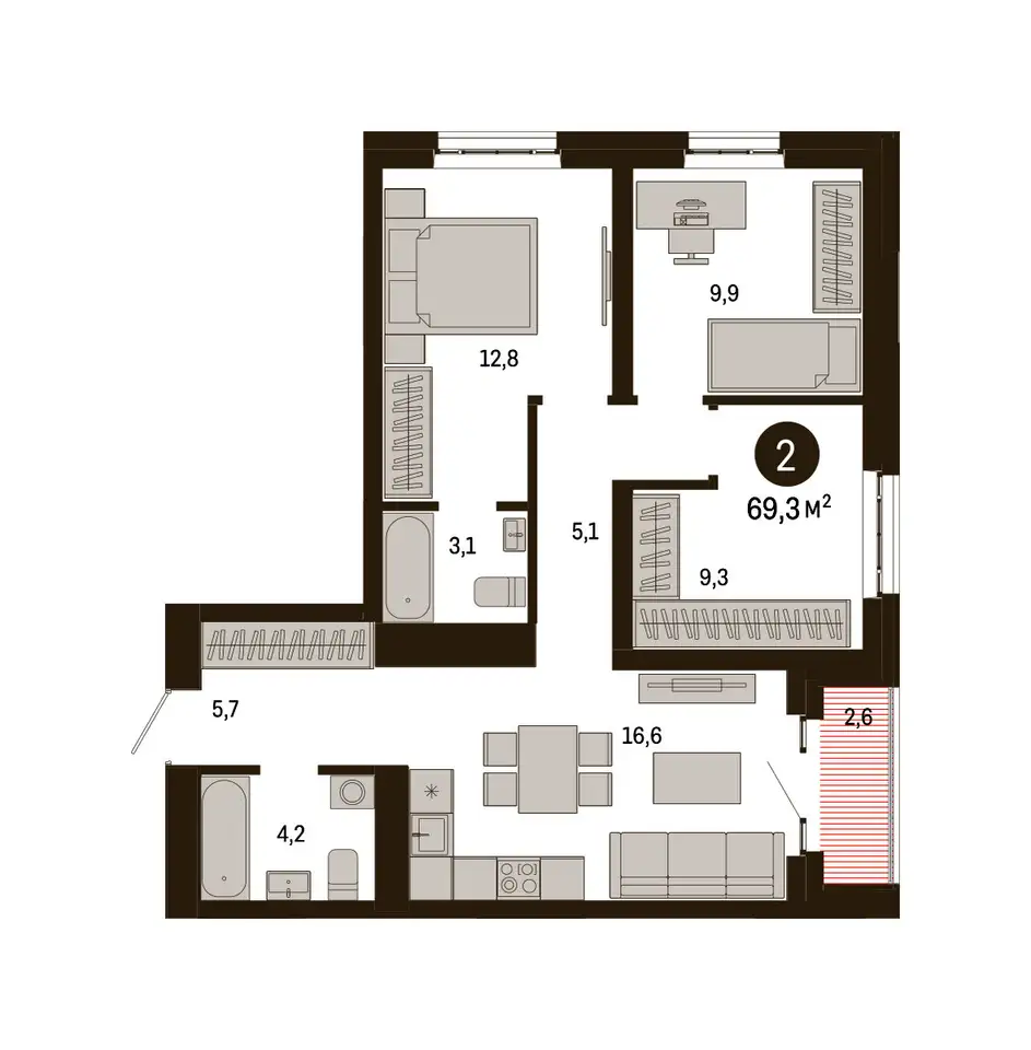 3-х комнатная квартира, 69,30 м², 6 эт., ЖК Метроном, фотография 1