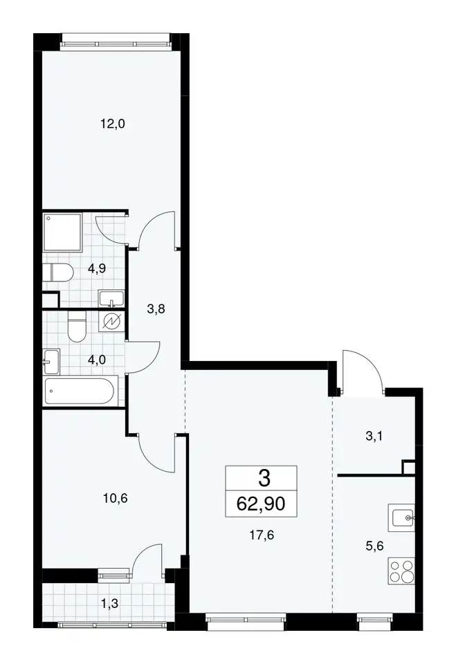 1-но комнатная квартира, 34,20 м², 2 эт., ЖК Родные кварталы, фотография 2