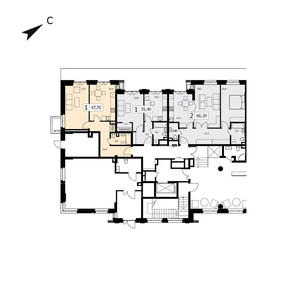 1-но комнатная квартира, 47,70 м², 1 эт., ЖК TWICE, ТВАЙС, фотография 4
