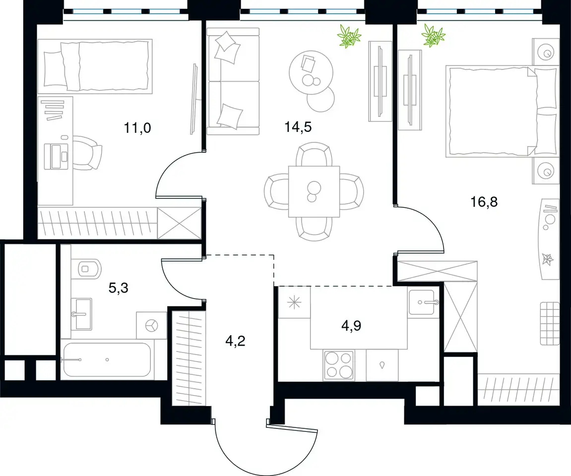 3-х комнатная квартира, 56,70 м², 33 эт., ЖК Level Южнопортовый, Левел Южнопортовый, фотография 1