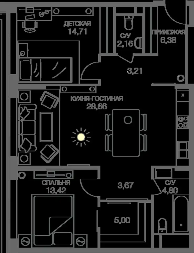 2-х комнатная квартира, 82,01 м², 50 эт., ЖК Headliner, Хедлайнер, фотография 1