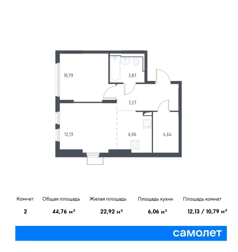 2-х комнатная квартира, 44,76 м², 14 эт., ЖК Остафьево, фотография 1