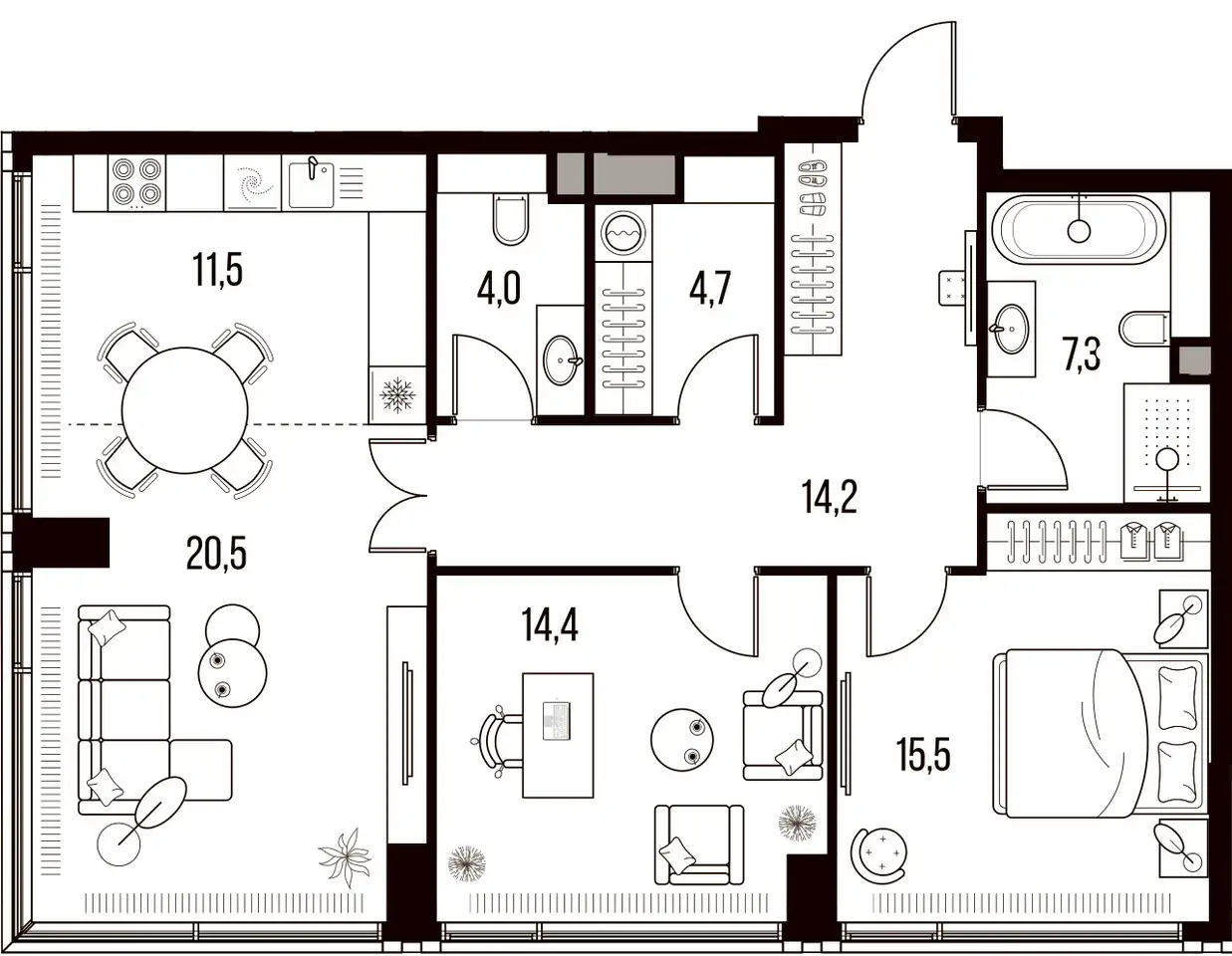 3-х комнатная квартира, 92,10 м², 13 эт., ЖК HIGH LIFE Летниковская 11, Хай Лайф, фотография 1