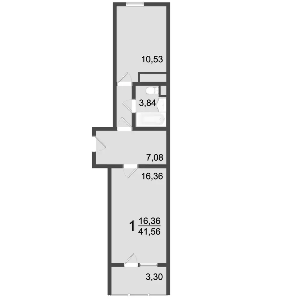 1-но комнатная квартира, 41,56 м², 8 эт., ЖК Клевер, фотография 1