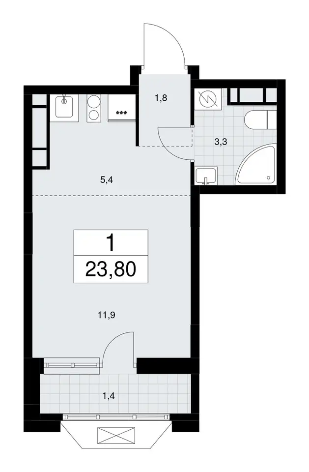 Студия, 23,80 м², 15 эт., ЖК Бунинские Кварталы, фотография 1