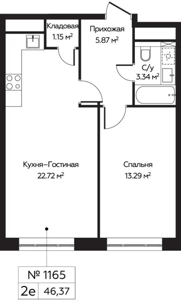 2-х комнатная квартира, 46,37 м², 28 эт., ЖК Пятницкое 58, фотография 1
