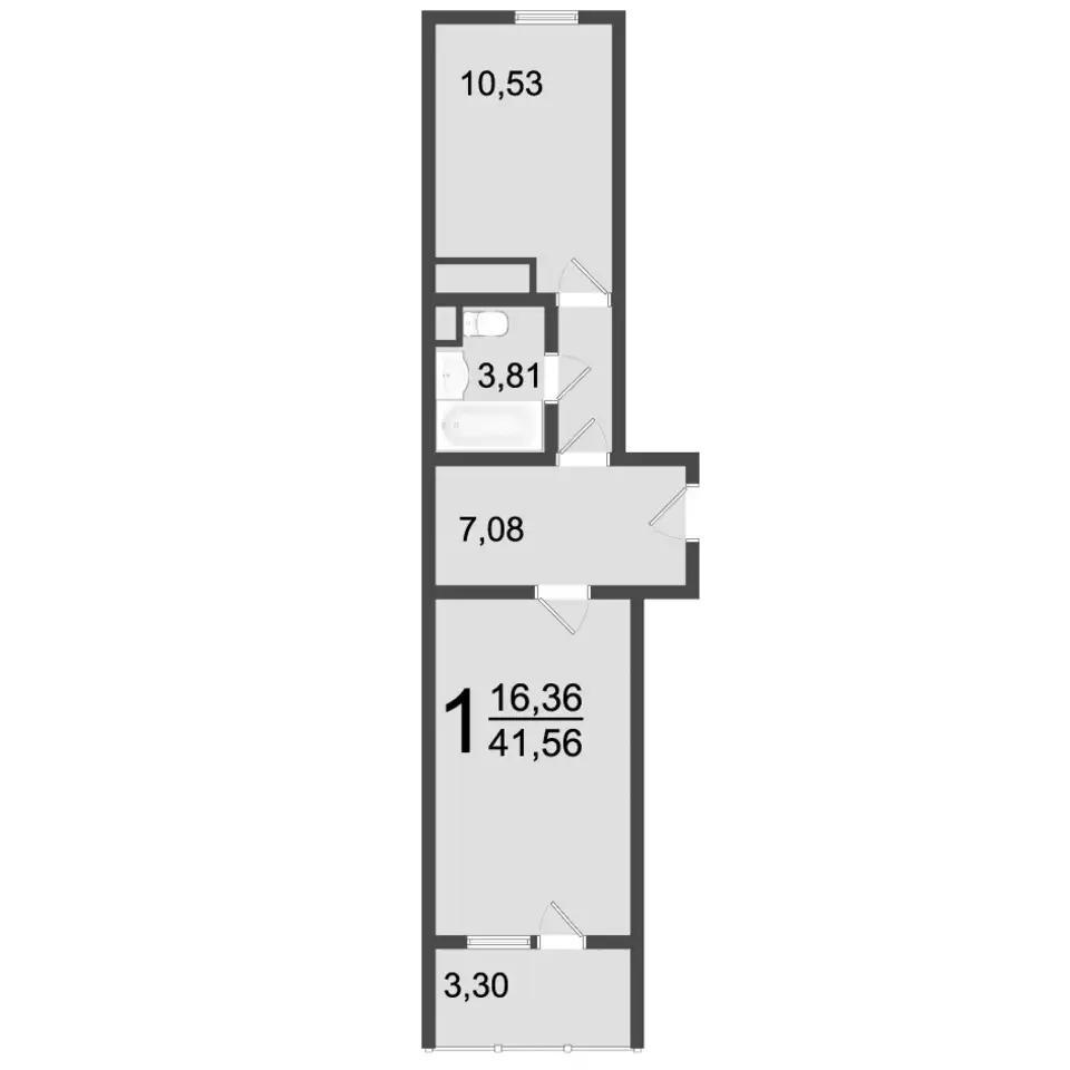 1-но комнатная квартира, 41,56 м², 2 эт., ЖК Клевер, фотография 1