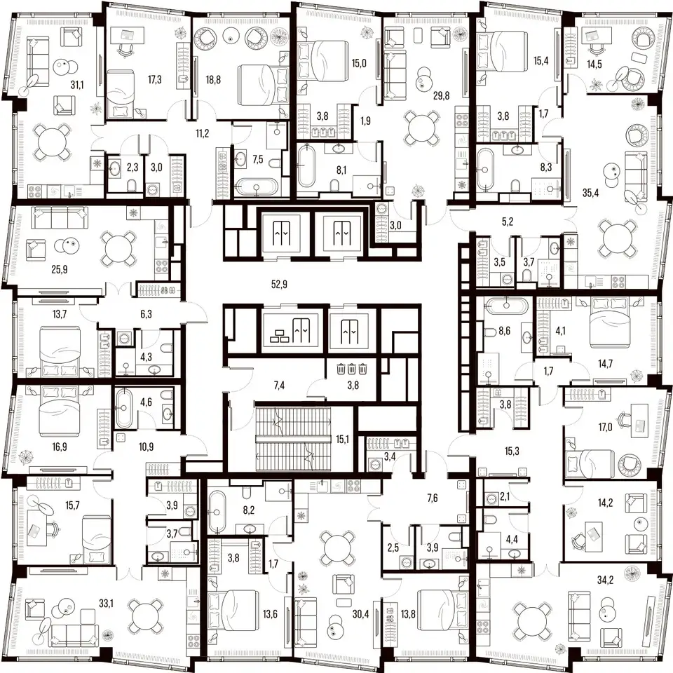 4-х комнатная квартира, 120,10 м², 16 эт., ЖК HIGH LIFE Летниковская 11, Хай Лайф, фотография 2