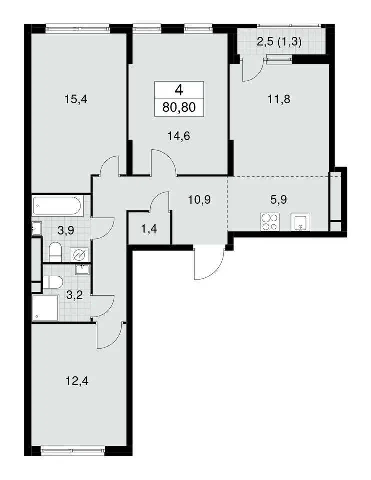 3-х комнатная квартира, 80,80 м², 11 эт., ЖК Южные сады, фотография 1