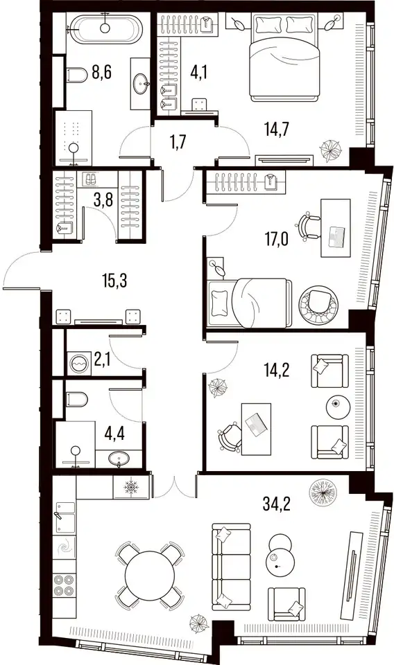 4-х комнатная квартира, 120,10 м², 16 эт., ЖК HIGH LIFE Летниковская 11, Хай Лайф, фотография 1