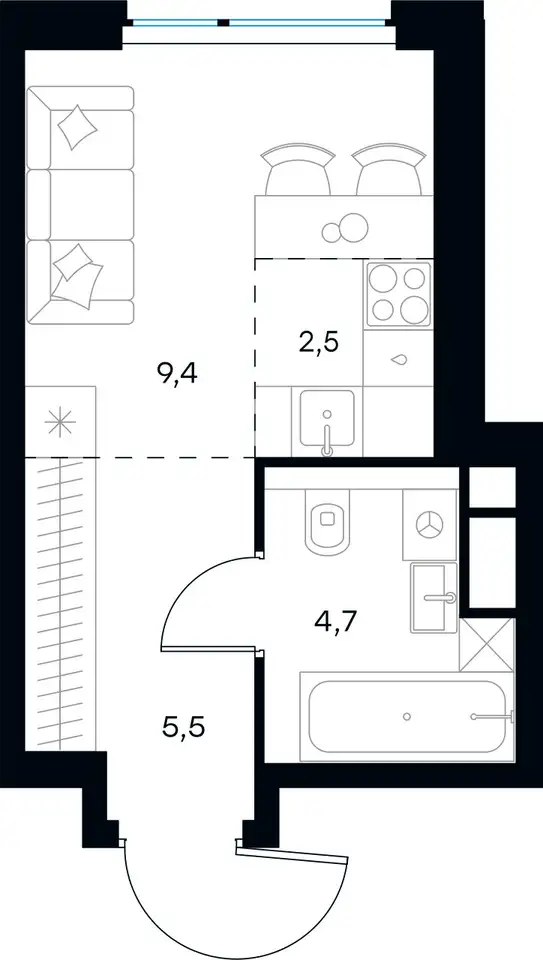 Студия, 22,10 м², 4 эт., ЖК Level Мичуринский, Левел Мичуринский, фотография 1