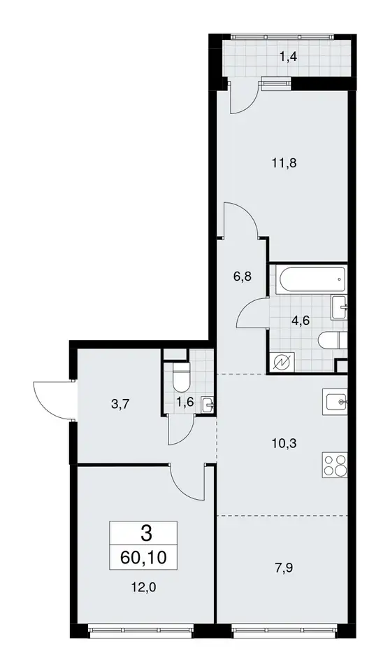 2-х комнатная квартира, 60,10 м², 2 эт., ЖК Родные кварталы, фотография 1