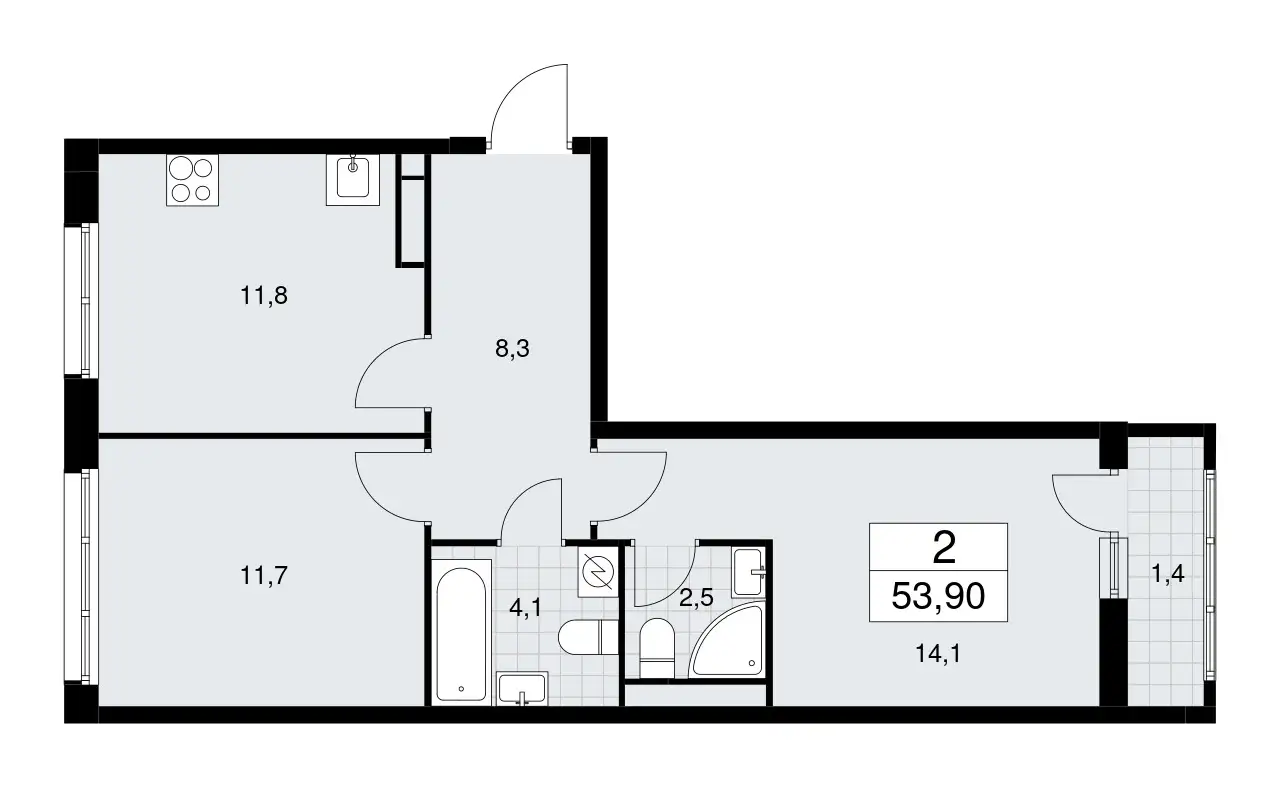 2-х комнатная квартира, 53,90 м², 4 эт., ЖК Родные кварталы, фотография 1