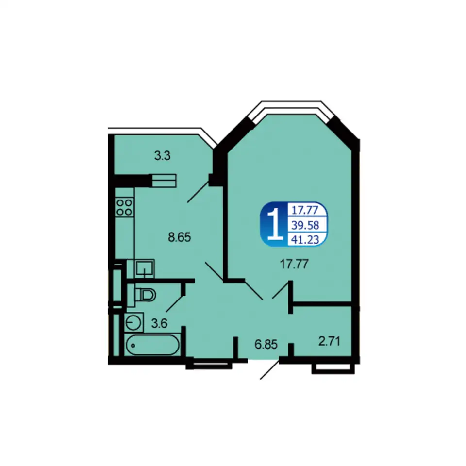 1-но комнатная квартира, 40,90 м², 9 эт., ЖК Москворецкий, фотография 1