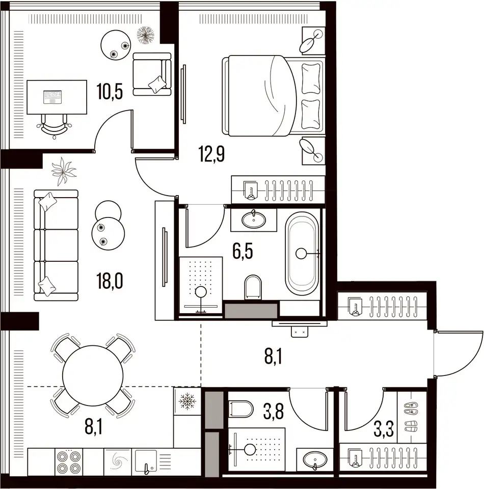 3-х комнатная квартира, 71,30 м², 16 эт., ЖК HIGH LIFE Летниковская 11, Хай Лайф, фотография 1