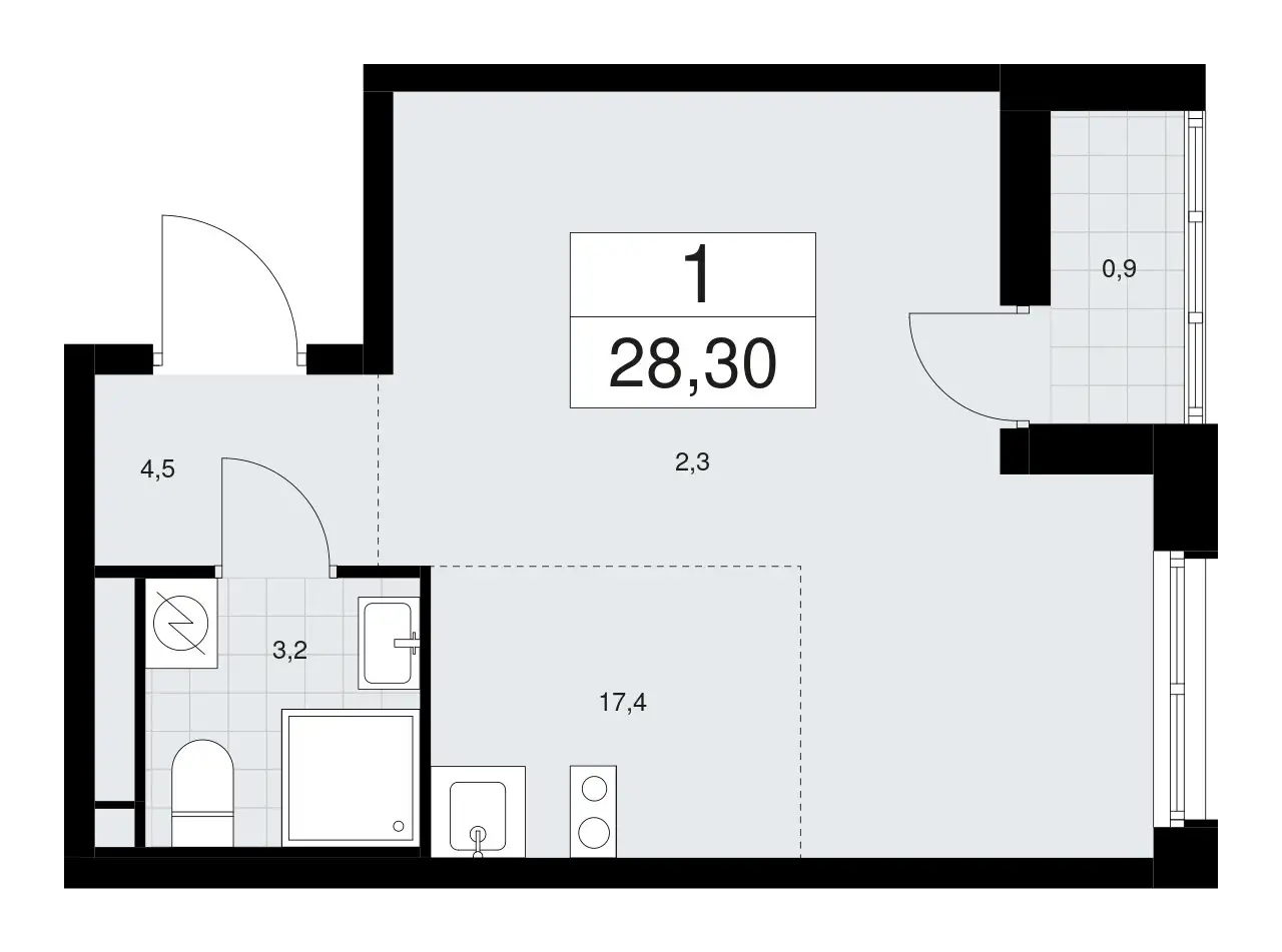 Студия, 28,30 м², 6 эт., ЖК Родные кварталы, фотография 1