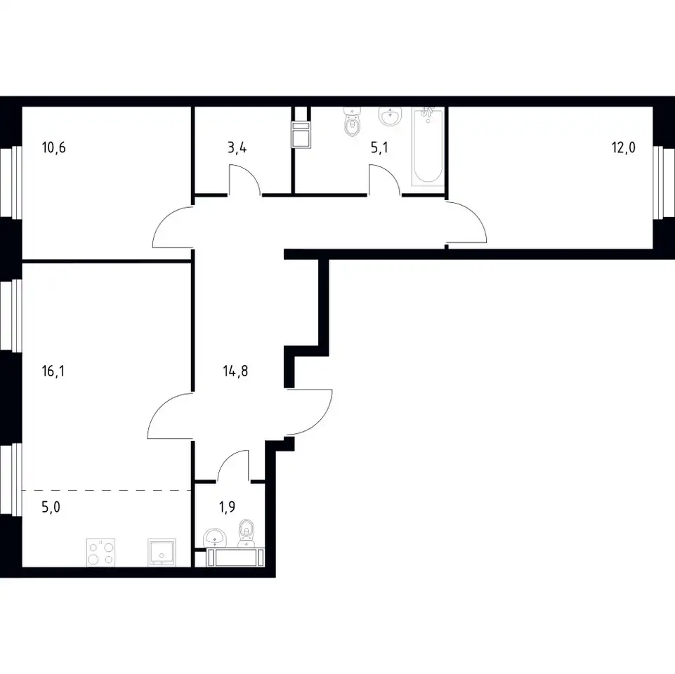 3-х комнатная квартира, 68,40 м², 11 эт., ЖК Эко Бунино, фотография 1
