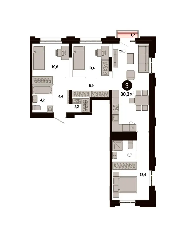 3-х комнатная квартира, 80,30 м², 5 эт., ЖК Метроном, фотография 1