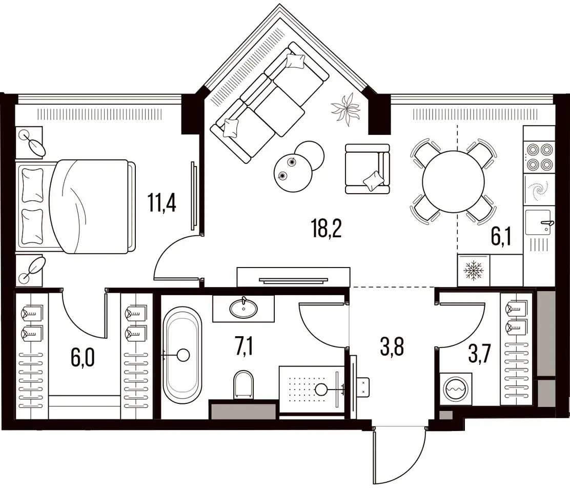 2-х комнатная квартира, 56,30 м², 24 эт., ЖК HIGH LIFE Летниковская 11, Хай Лайф, фотография 1