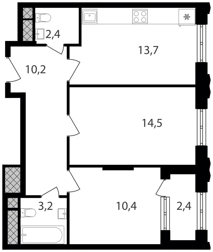 2-х комнатная квартира, 56,80 м², 10 эт., ЖК Варшавские ворота, фотография 2