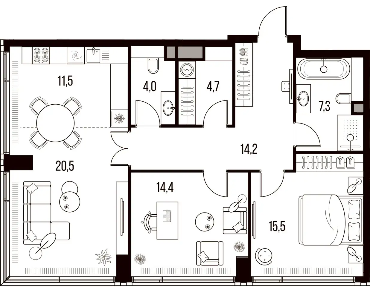 3-х комнатная квартира, 92,10 м², 19 эт., ЖК HIGH LIFE Летниковская 11, Хай Лайф, фотография 1